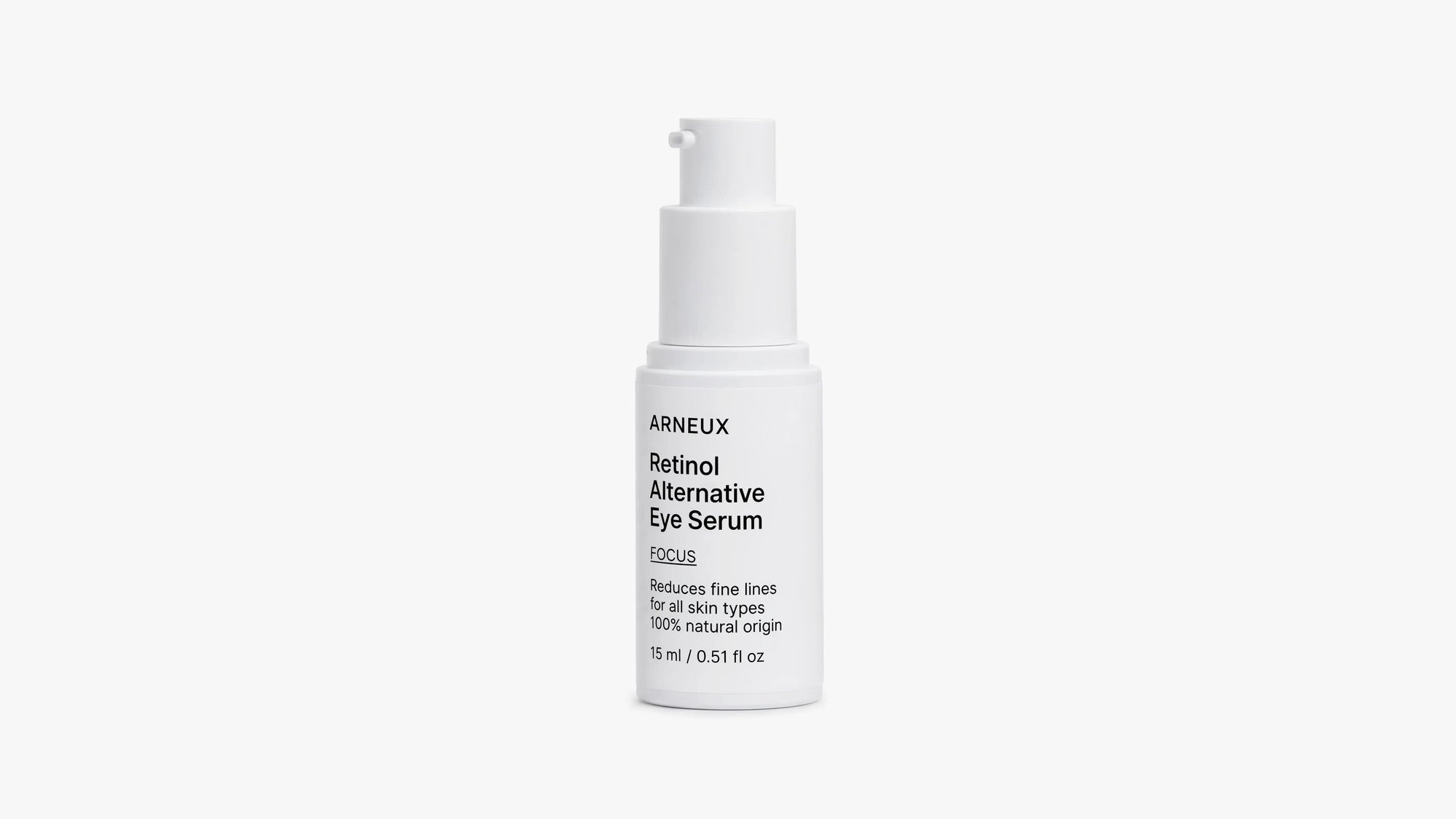A white pump bottle of ARNEUX Retinol Alternative Eye Serum with black text, centered on a clean white background.