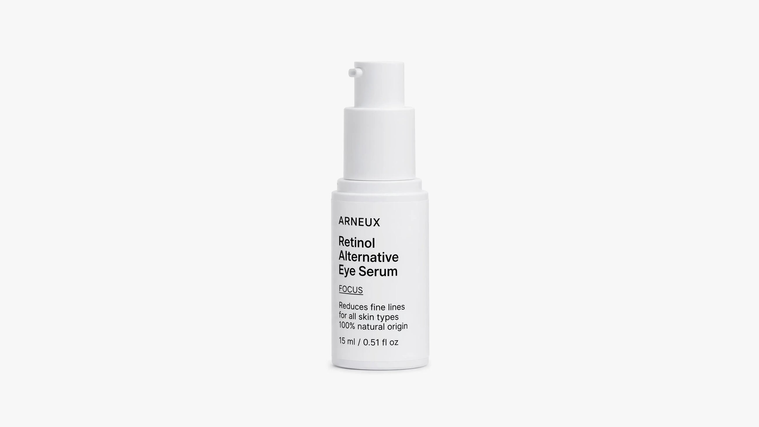 A white pump bottle of ARNEUX Retinol Alternative Eye Serum with black text, centered on a clean white background.