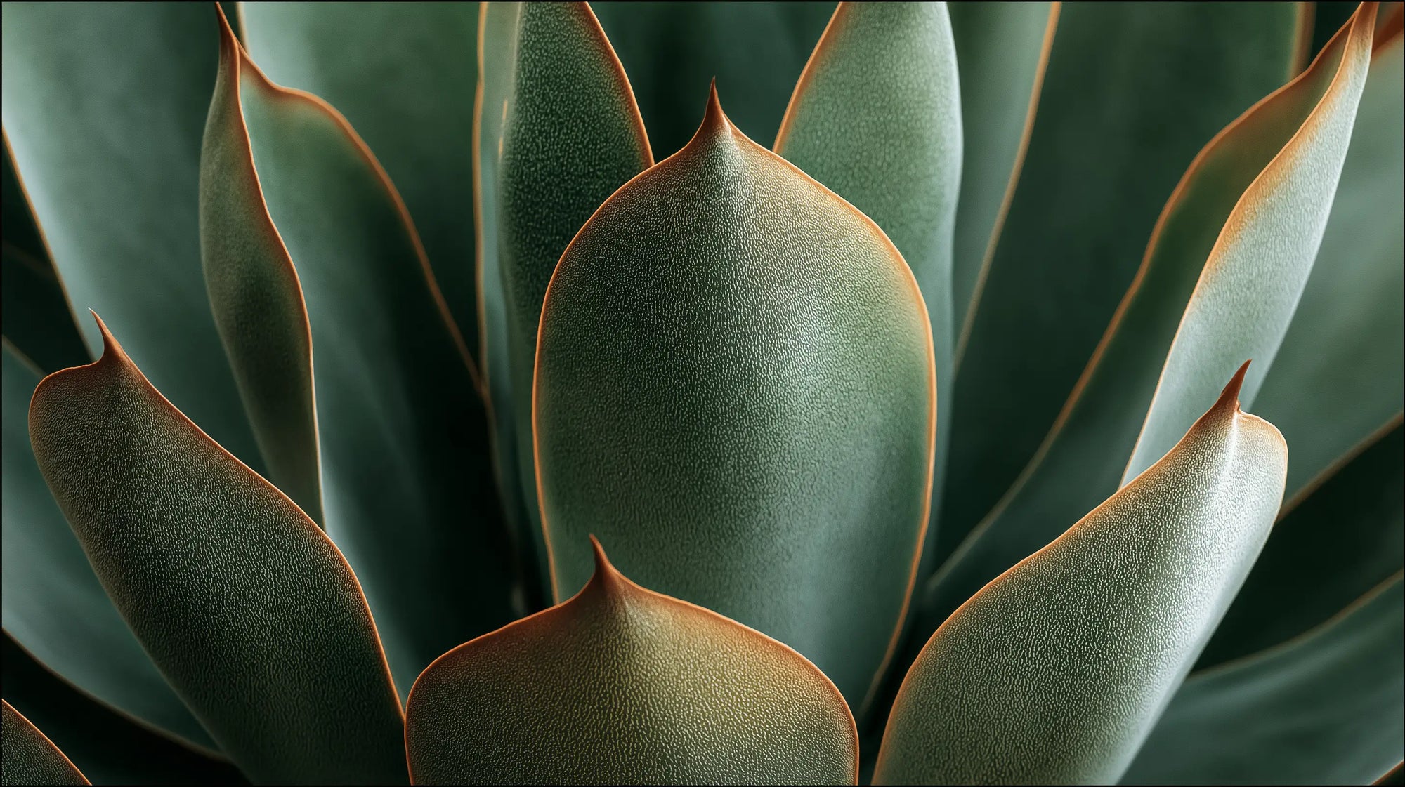 Blue-green agave succulent leaves close-up, plant-derived squalane source in FOCUS eye serum