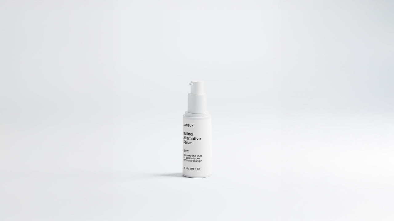 Arneux GLOW retinol alternative serum pump bottle, front label on white background
