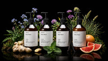 LATHER body wash all four scents ginger grapefruit peppermint vanilla with botanicals on black
