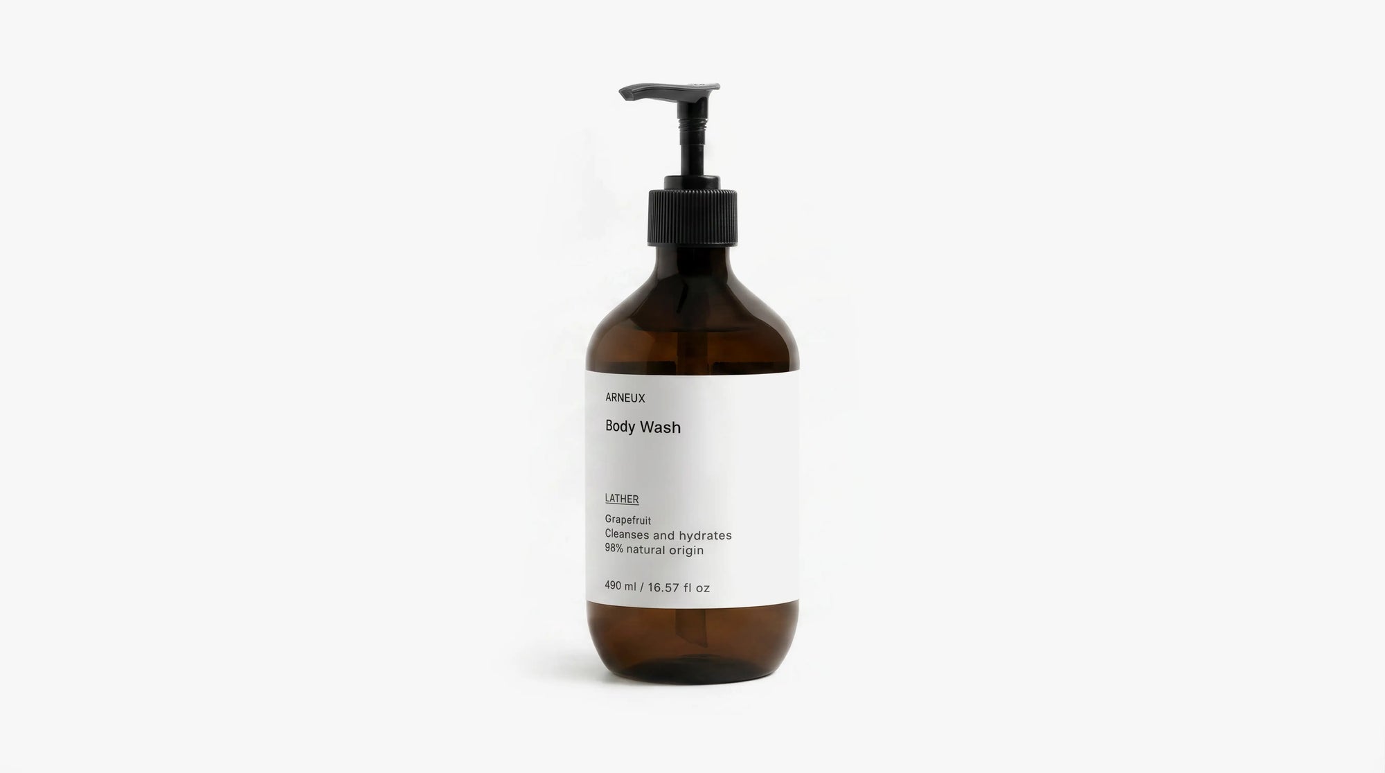 Arneux LATHER body wash amber bottle Grapefruit scent, front label on grey background