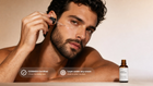 Man dropping LIFT caffeine gel booster under eye area, COSMOS certified layer under any cream callout