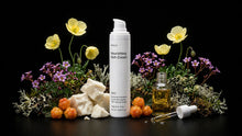 NIGHT rich cream bottle with yellow poppies, sea buckthorn berries, argan oil and shea on black