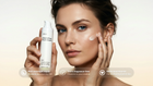 Woman tapping NIGHT rich cream to cheek, rich overnight repair and fragrance-free callouts