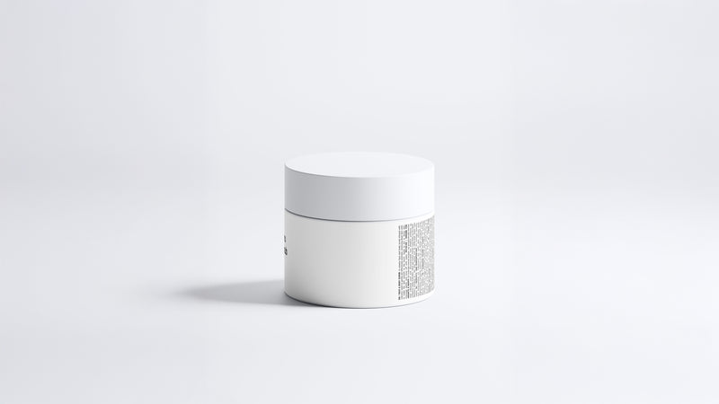 REFINE icelandic volcano scrub jar side view showing back label text on grey background