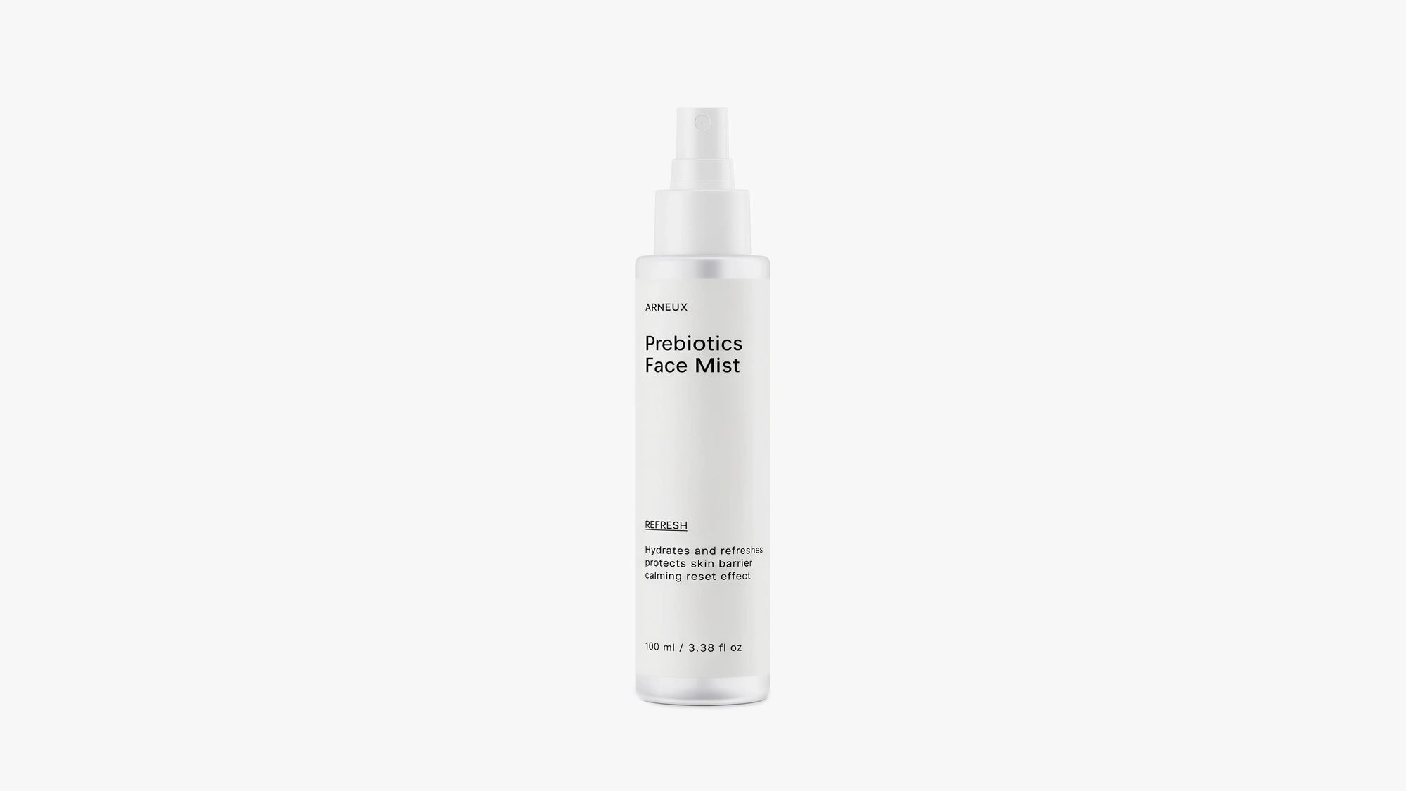 Arneux REFRESH prebiotics face mist spray bottle, front label on white background