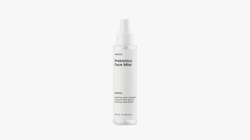 Arneux REFRESH prebiotics face mist spray bottle, front label on white background