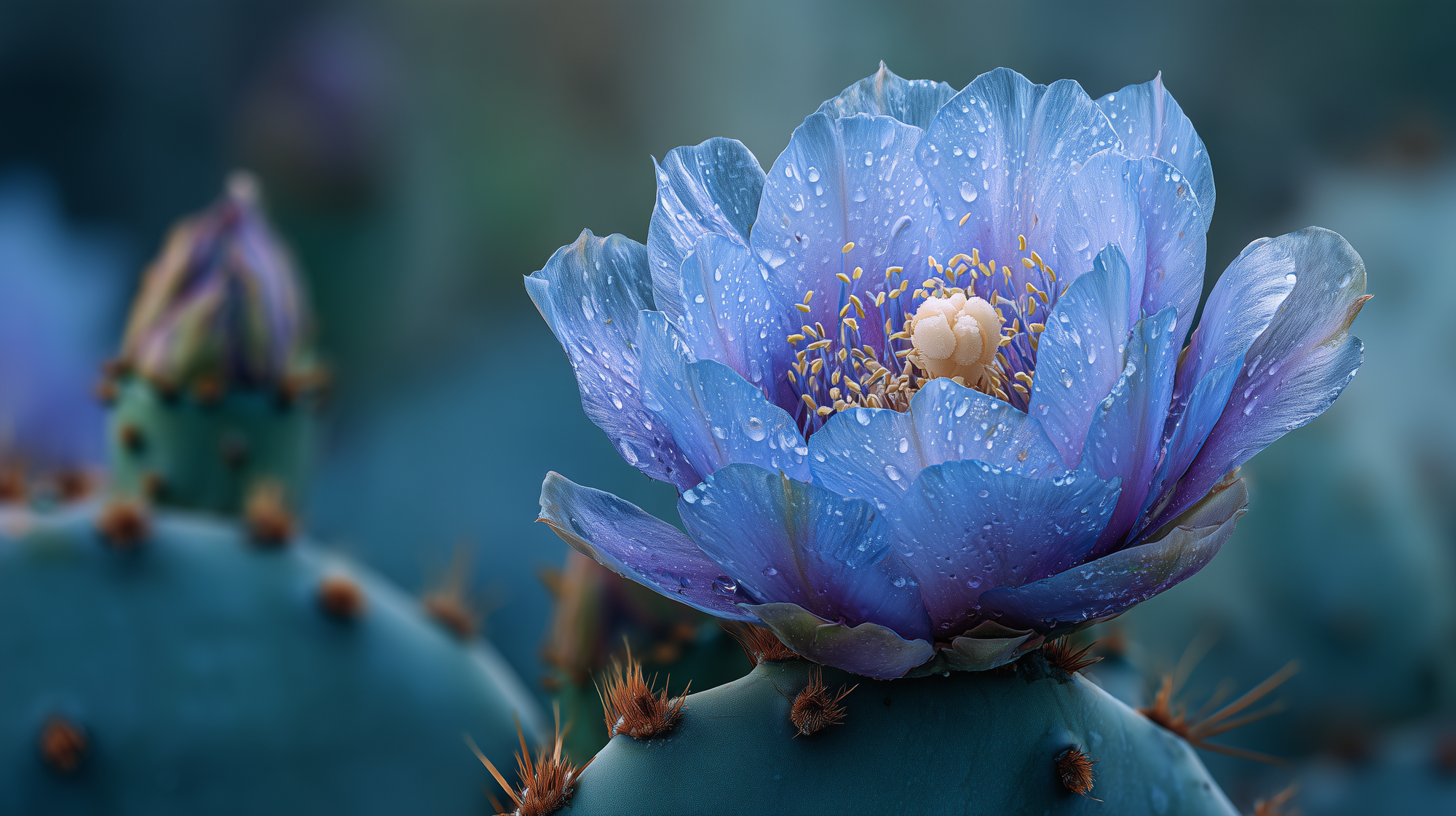 Blue prickly pear cactus flower close-up, plant-derived botanical in RENEW retinol alternative