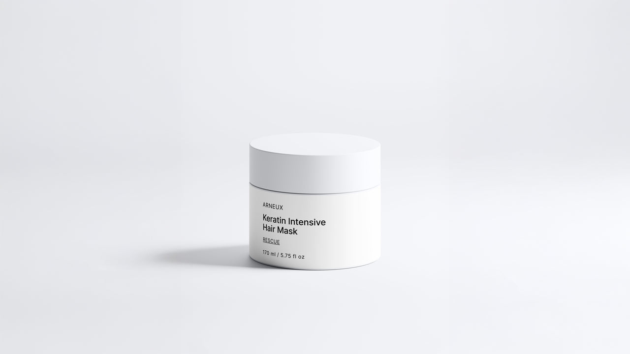 Arneux RESCUE keratin intensive hair mask white jar, front label on white background