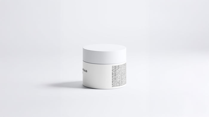RESET deep cleanse hair scrub jar side view showing back label text on grey background