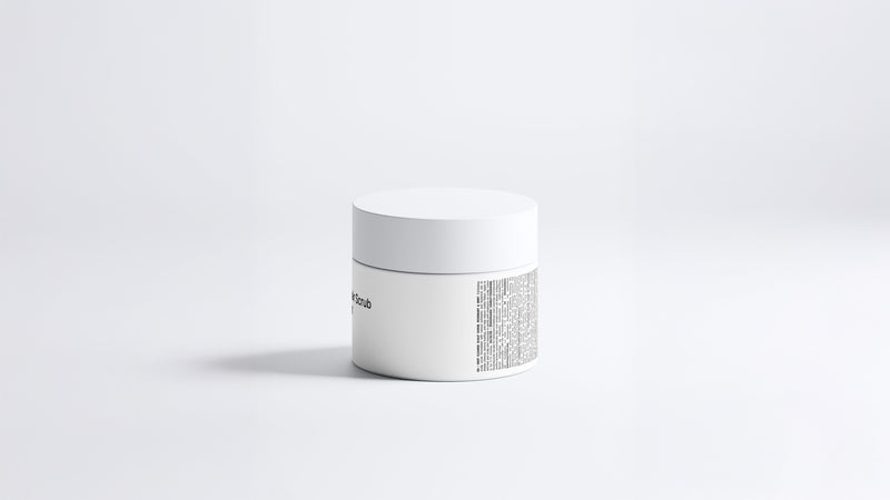 RESET deep cleanse hair scrub jar side view showing back label text on grey background