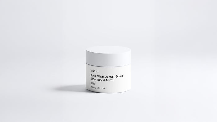 Arneux RESET deep cleanse hair scrub rosemary and mint white jar, front label on white background