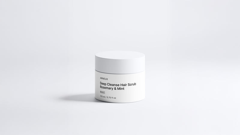 Arneux RESET deep cleanse hair scrub rosemary and mint white jar, front label on white background