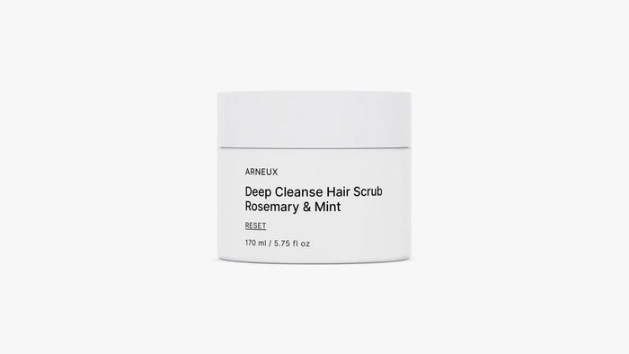 Arneux RESET deep cleanse hair scrub rosemary and mint white jar, front label on white background