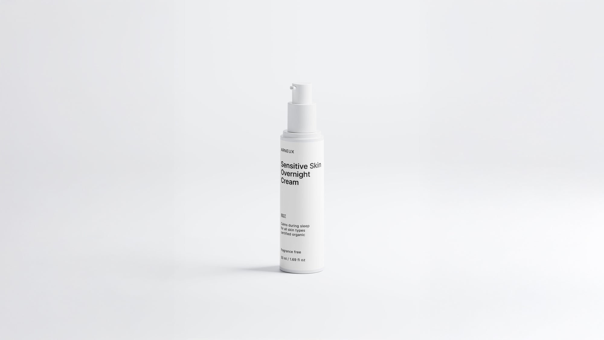 Arneux REST sensitive skin overnight cream pump bottle, front label on white background