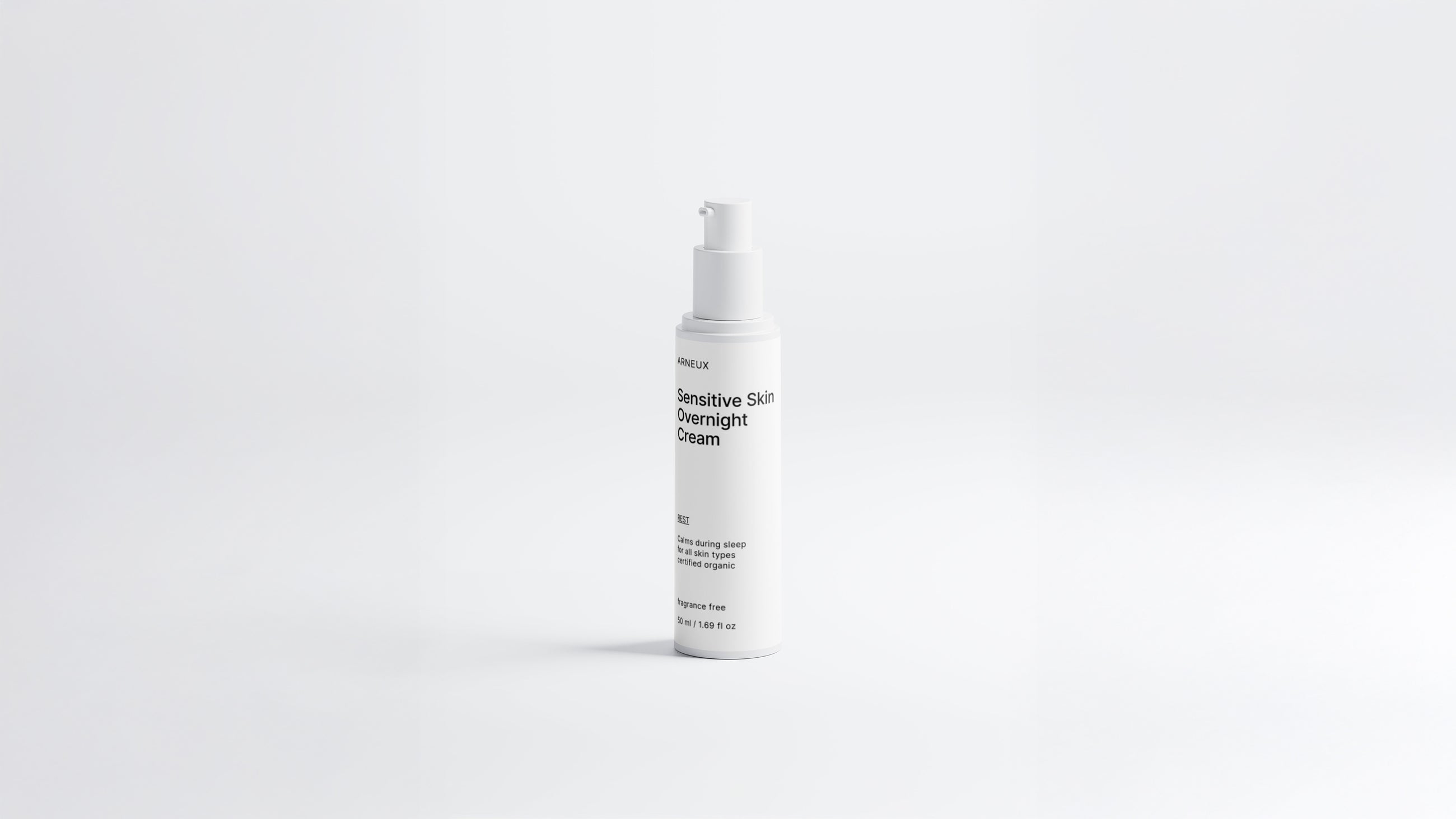 Arneux REST sensitive skin overnight cream pump bottle, front label on white background