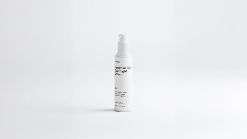 Arneux REST sensitive skin overnight cream pump bottle, front label on white background