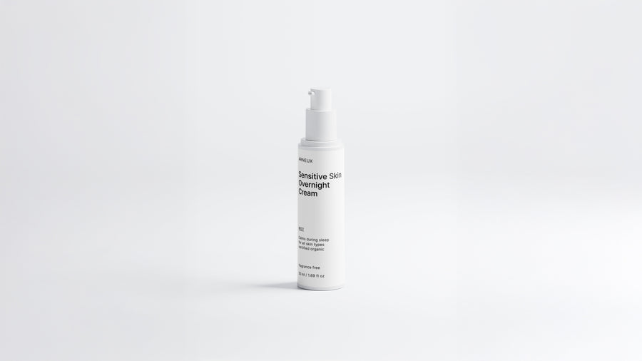 Arneux REST sensitive skin overnight cream pump bottle, front label on white background