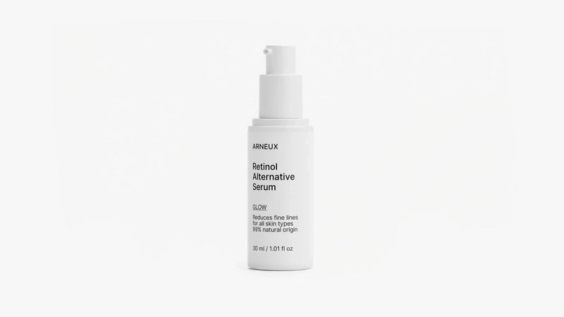 A white cylindrical pump bottle of ARNEUX Retinol Alternative Serum, shown against a clean white background