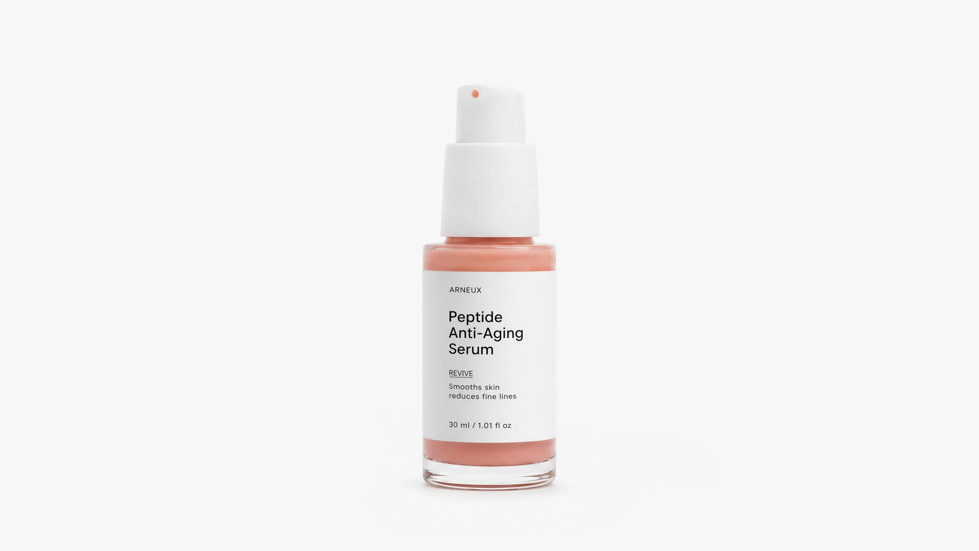 Arneux REVIVE peptide anti-aging serum pump with glass bottle, front label on grey background