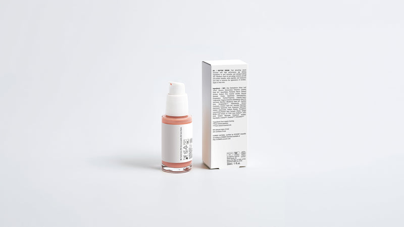 REVIVE peptide anti-aging serum bottle and box packaging set on grey background