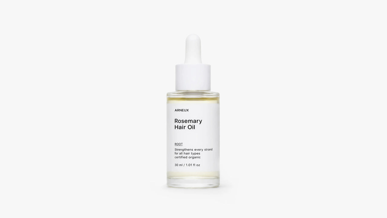 Arneux ROOT rosemary hair oil dropper bottle, front label on white background
