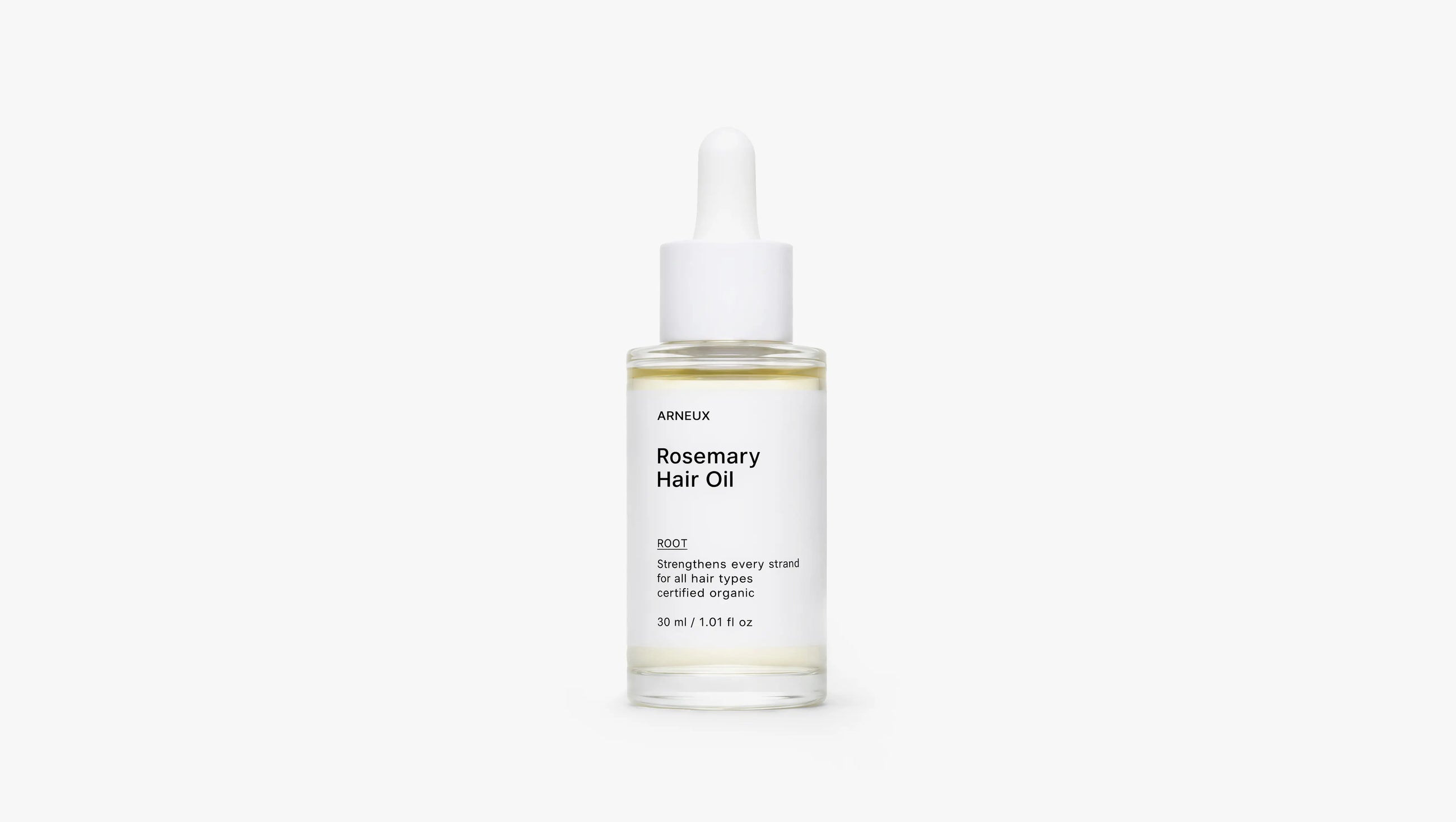 Arneux ROOT rosemary hair oil dropper bottle, front label on white background