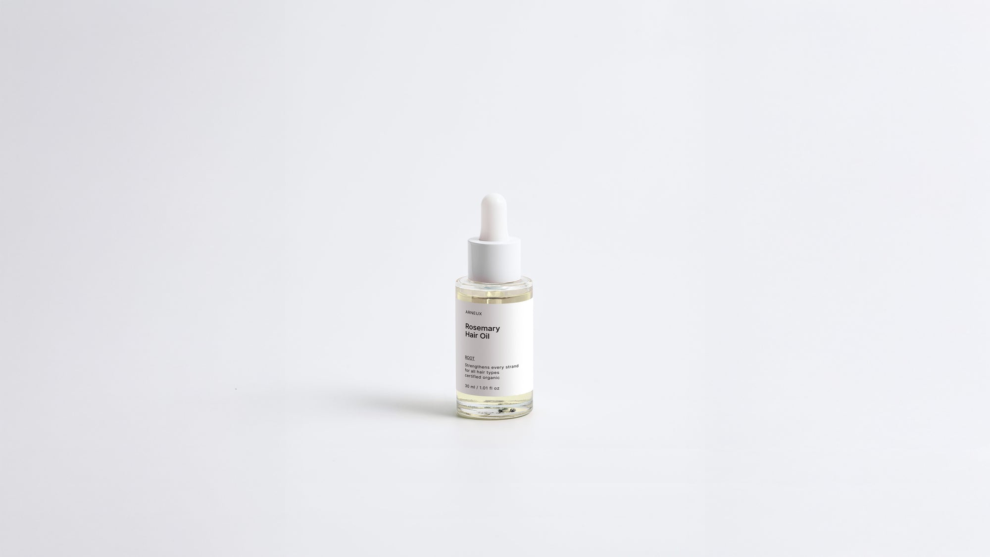 Arneux ROOT rosemary hair oil dropper bottle, front label on white background