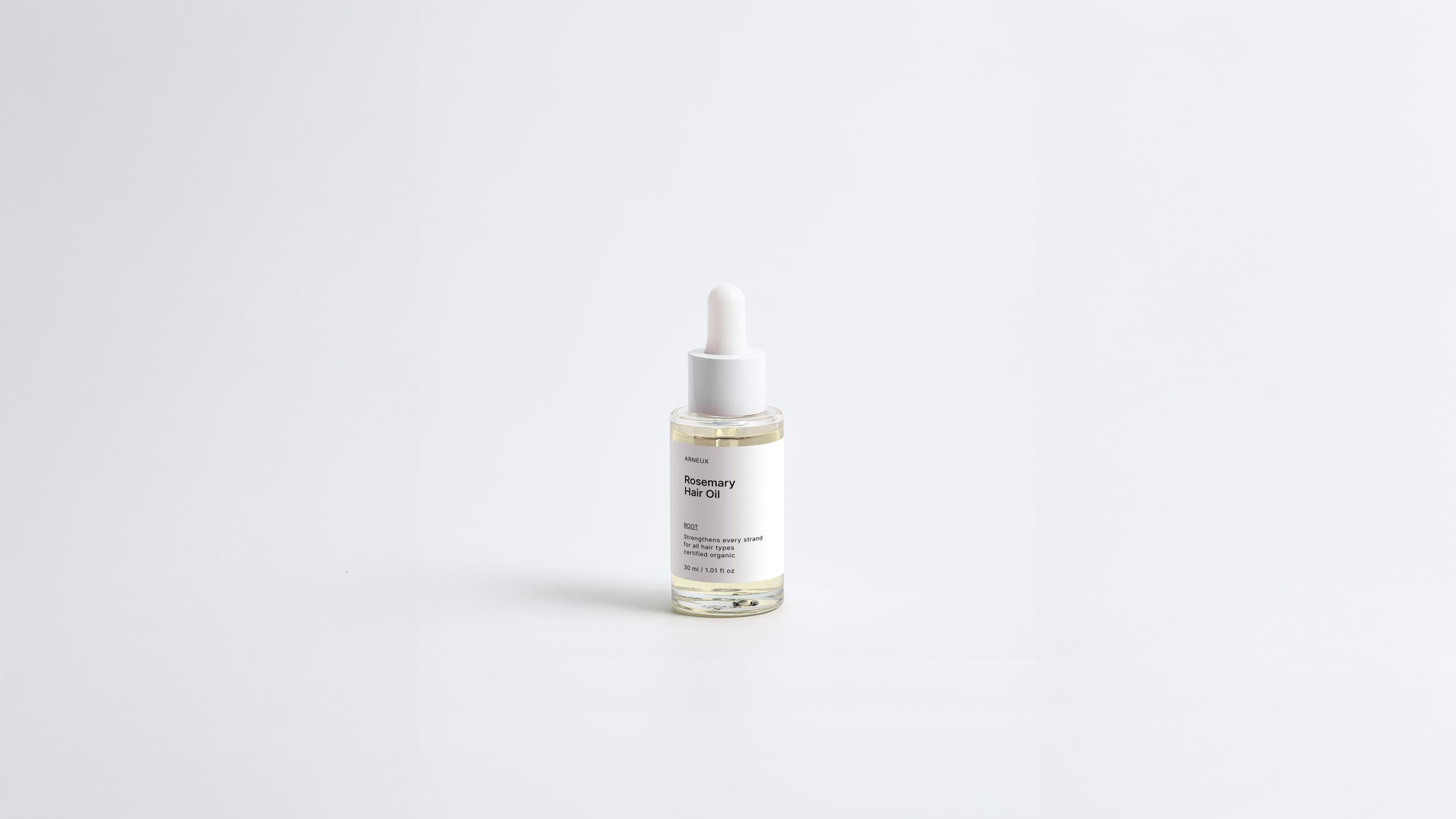 Arneux ROOT rosemary hair oil dropper bottle, front label on white background