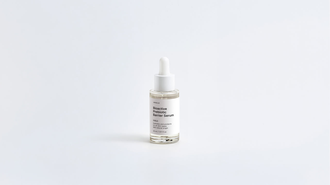 Arneux SHIELD bioactive prebiotic barrier serum dropper bottle, front label on white background