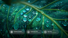 Dark green leaf with water droplets, prebiotic complex hyaluronic acid and aloe vera callouts