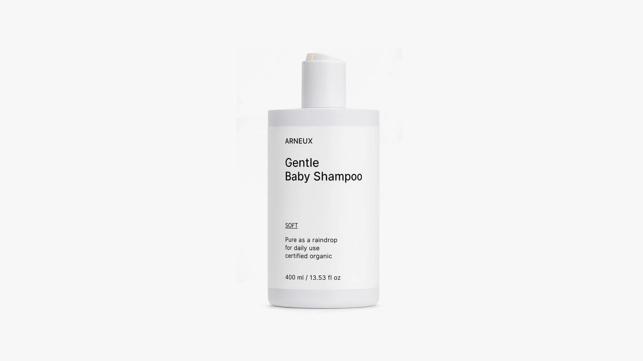 Arneux SOFT gentle baby shampoo pump bottle, front label view on light grey background