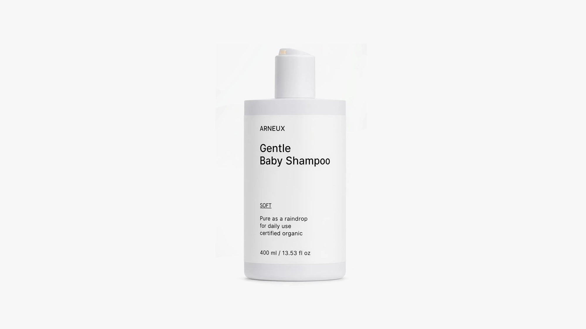 Arneux SOFT gentle baby shampoo pump bottle, front label view on light grey background
