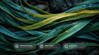 Layered green plant leaves with hydrolyzed keratin, algae extract and lactic acid ingredient callouts