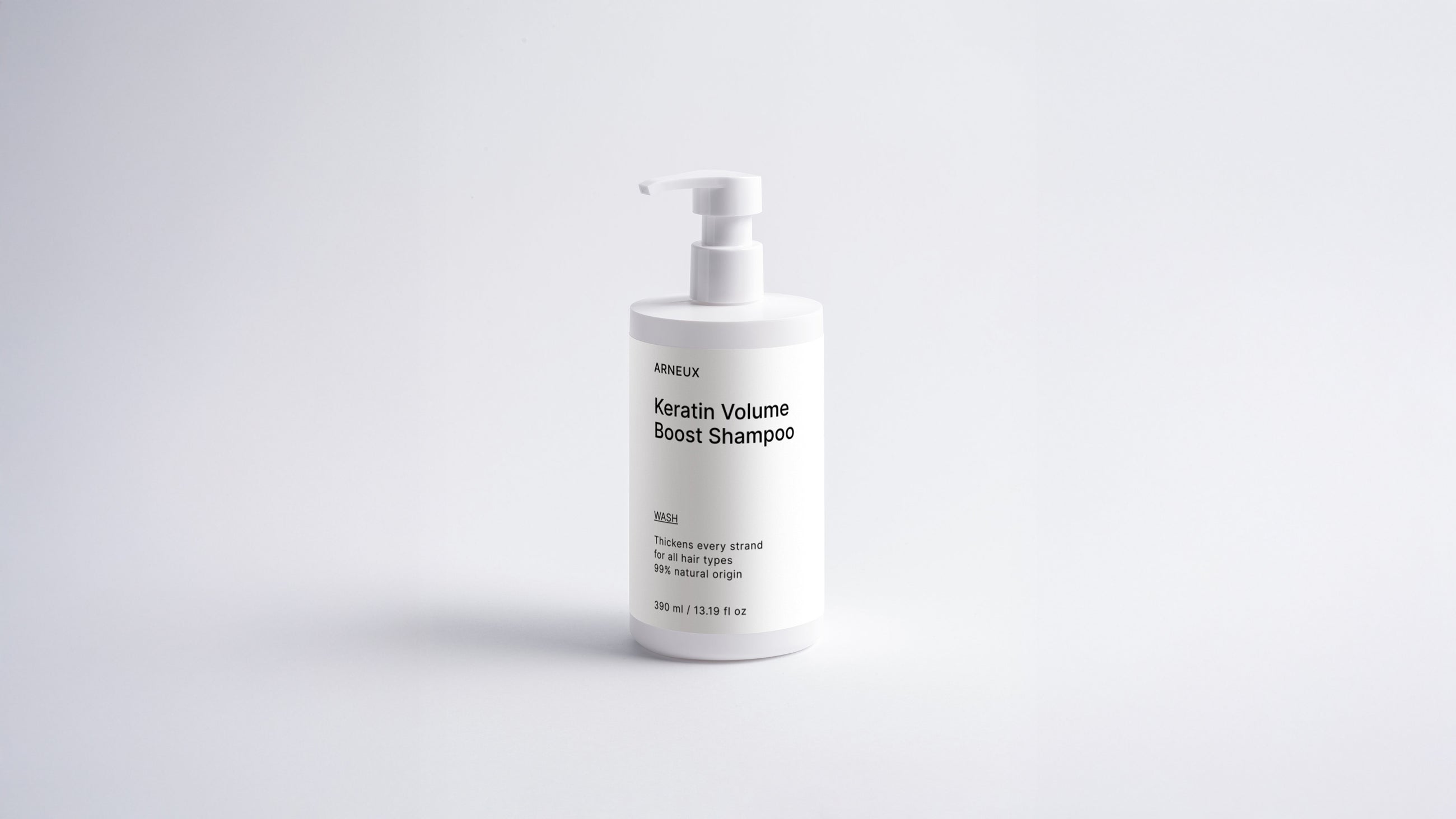 Arneux WASH keratin volume boost shampoo pump bottle, front label on white background