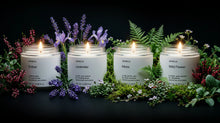 ARNEUX ILLUMINATE candle set with lavender and wild flower botanicals on dark background