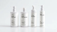 Arneux LITTLE baby collection set of four bottles — wash, shampoo, foaming wash and lotion on white
